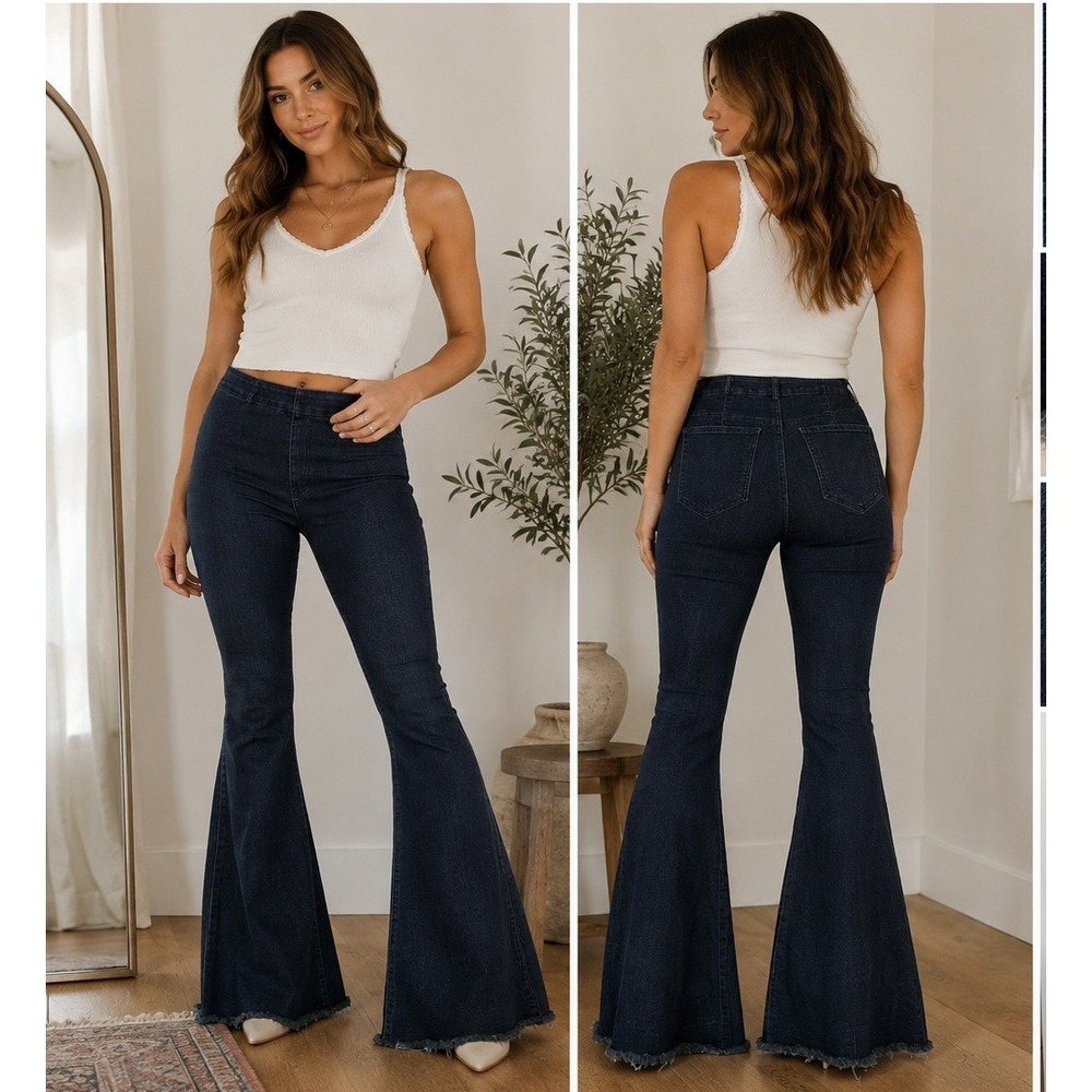 Show Me Your Mumu Flare Jeans Women Small Boho 70s High Waist Bell Bottom Indigo